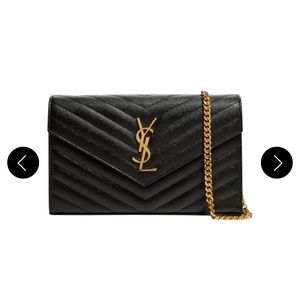 Saint Laurent Wallet on Chain Monogramme Large Grain De Poudre Black Leather